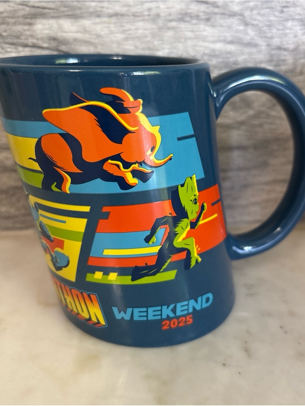 Marvel Blue Mug with Orange and Lime Green Graphics
